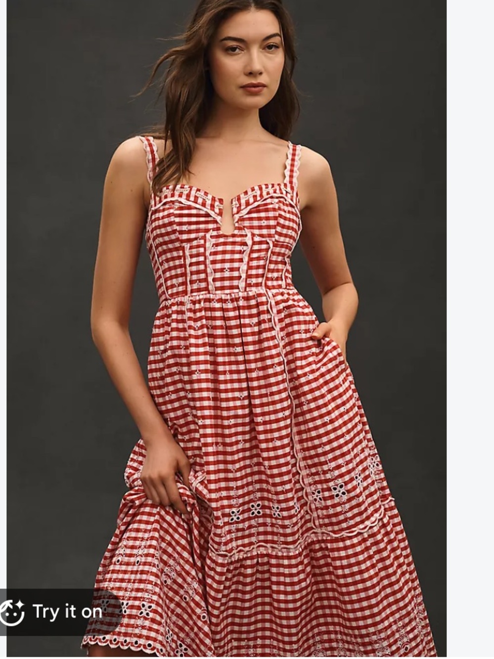 New Anthropologie Sweetheart Smocked Gingham Red Checker Pinup Retro Dress S